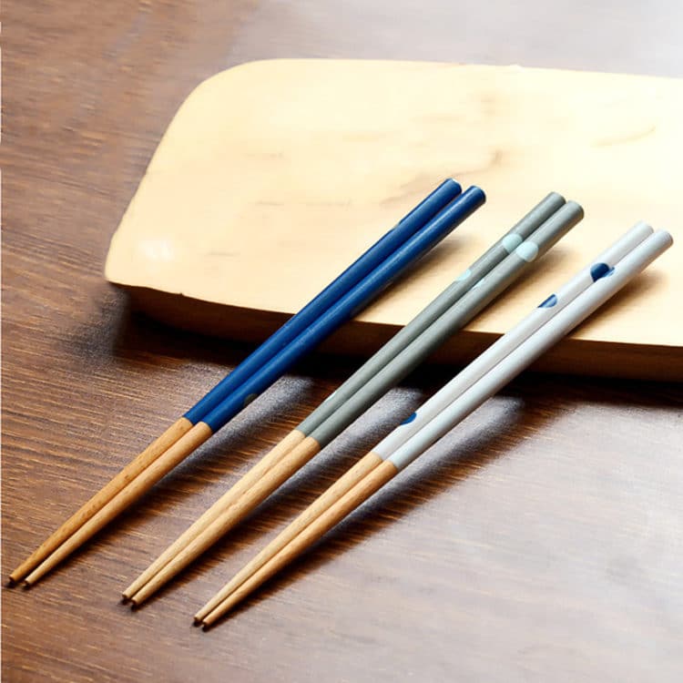 Blue White Beech Wood Korean Chopsticks